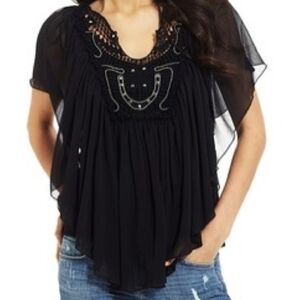 Covington Black Sheer Blouse with Embellishments Size Medium Nwt